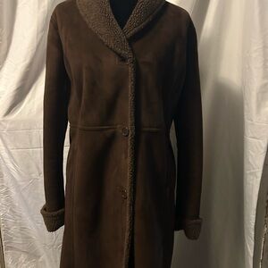 Lands' End Dark Brown Shearling-Trim Trench Coat